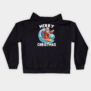 Funny Surfing Santa Claus Merry Christmas Surfboarder Surf Lover Kids Hoodie